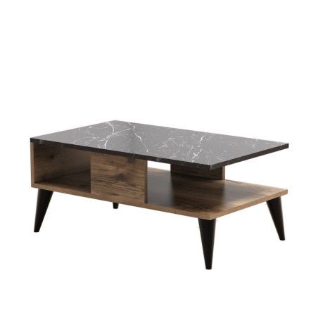 Table basse en bois MDF mélaminé noyer et marbre L 90 cm style moderne