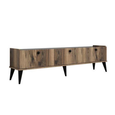 Meuble TV en bois MDF mélaminé noyer et marbre L 180 cm avec étagères