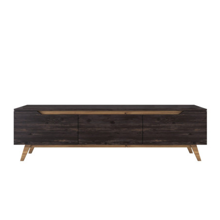 Meuble TV en bois MDF mélaminé noir et noyer L 180 cm style moderne