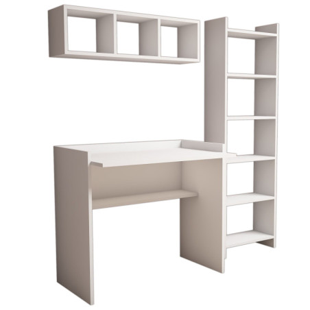 Bureau d'étude avec bibliothèque en bois MDF mélaminé blanc L 90 cm