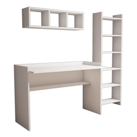 Bureau d'étude avec bibliothèque en bois MDF mélaminé blanc L 118 cm
