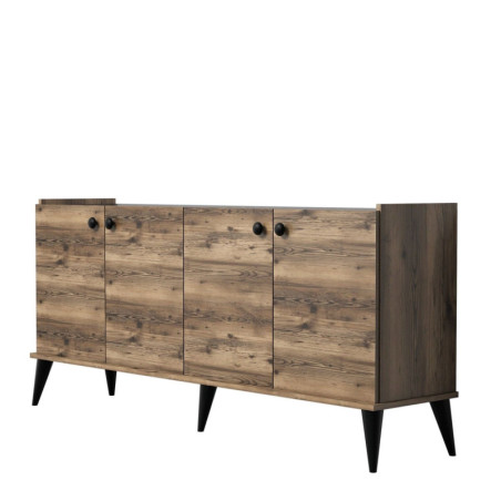 Console en bois MDF mélaminé noyer L 182 cm avec rangements