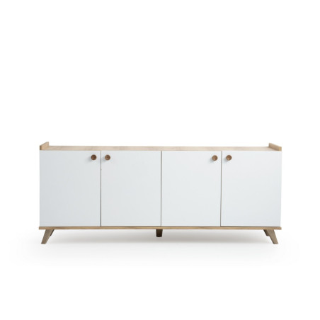 Console en bois MDF mélaminé chêne et blanc L 180 cm style scandinave
