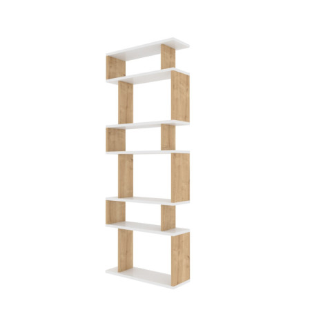 Bibliothèque Étagère blanc et décor chêne L 60 cm, nombreuses étagères, style moderne
