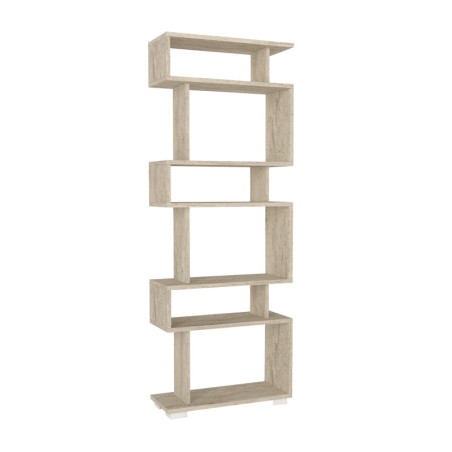 Bibliothèque Étagère effet travertin L 60 cm, rangements multiples, style moderne