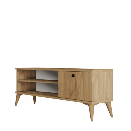 Meuble TV Banc TV décor chêne L 120 cm, étagères, pieds surélevés, style bohème