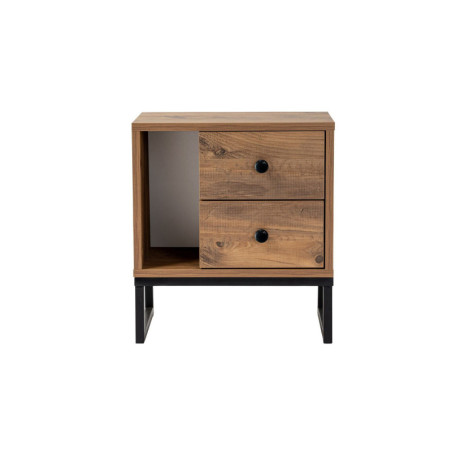 Table de chevet Chevet décor pin atlantique et noir L 45 cm, pieds en métal, style moderne