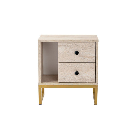 Table de chevet Chevet effet travertin et or L 45 cm, pieds en métal, style glamour