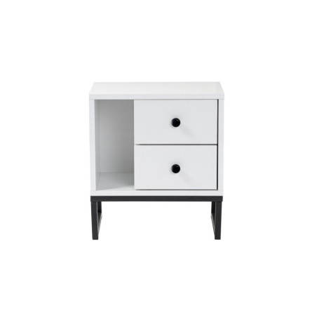 Table de chevet Chevet blanc et noir L 45 cm, pieds en métal, style moderne