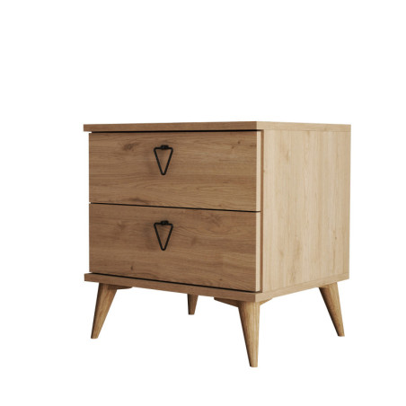 Table de chevet Chevet décor chêne L 52 cm, 2 tiroirs, style bohème