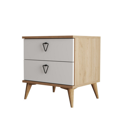 Table de chevet Chevet décor chêne et blanc L 52 cm, 2 tiroirs, style bohème