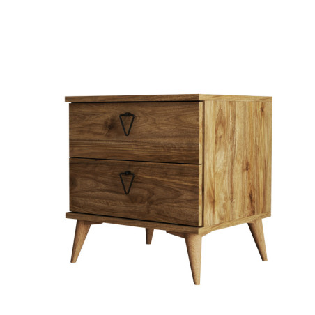 Table de chevet Chevet décor noyer L 52 cm, 2 tiroirs, style bohème rustique