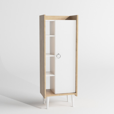 Armoire de rangement Meuble multi-usage décor chêne et blanc L 50 cm, nombreuses étagères