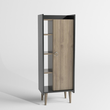 Armoire de rangement Meuble multi-usage décor noyer et anthracite L 50 cm, nombreuses étagères