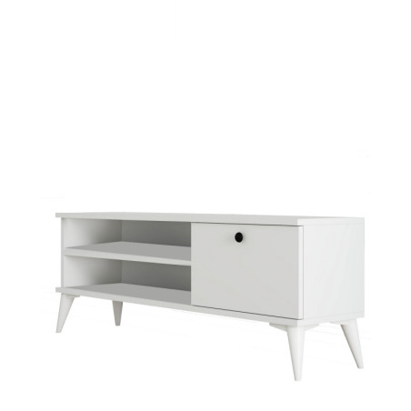 Meuble TV Banc TV blanc L 120 cm, étagères, pieds surélevés, style moderne