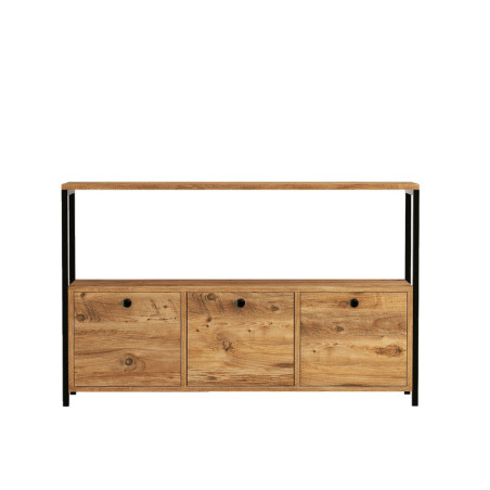 Console Table d'entrée décor noyer et noir L 120 cm, structure métal, style industriel