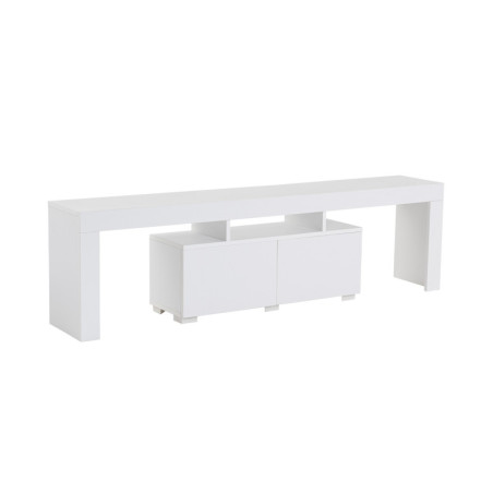 Meuble TV Banc TV blanc effet bois L 180 cm, rangements, style moderne