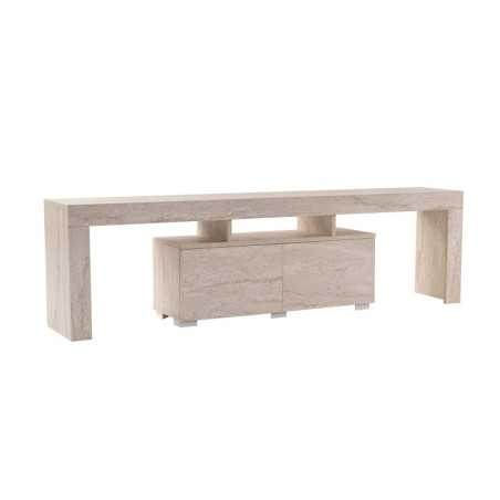 Meuble TV Banc TV effet travertin L 180 cm, rangements, style moderne