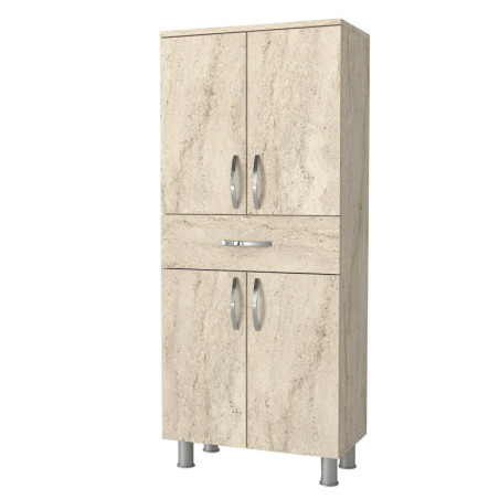 Armoire de salle de bain Colonne effet travertin L 59,4 cm, 4 portes et 1 tiroir