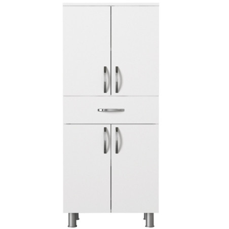 Armoire de salle de bain Colonne blanche L 59,4 cm, 4 portes et 1 tiroir, style moderne
