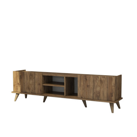 Meuble TV Banc TV décor noyer L 180 cm, rangements, style moderne