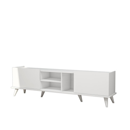 Meuble TV Meuble télévision Bois blanc - L180 x H52 x P34 cm - Nombreuses étagères - Moderne