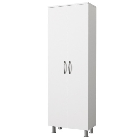 Colonne de salle de bain Armoire Bois blanc - L59,4 x H173,6 x P31,5 cm - 2 portes - Moderne