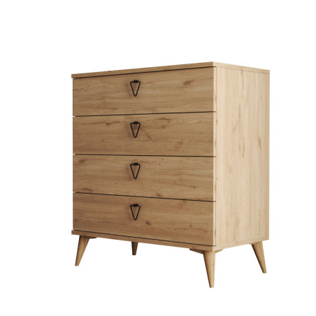 Commode Meuble de rangement Bois décor chêne - L80 x H90,8 x P45 cm - Bohème