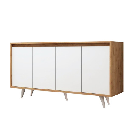 Console Meuble dentrée Bois décor chêne et blanc - L140 x H86 x P40 cm - Moderne