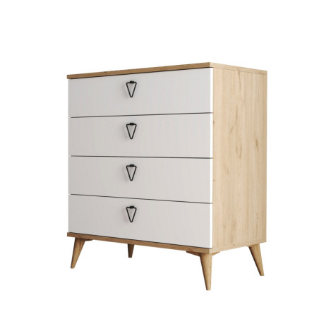 Commode Meuble de rangement Bois décor chêne et blanc - L80 x H90,8 x P45 cm - Bohème