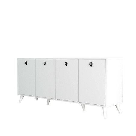 Console Meuble dentrée Bois blanc - L180 x H80 x P45 cm - Nombreuses étagères - Bohème