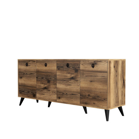 Console Meuble dentrée Bois décor noyer - L180 x H80 x P45 cm - Nombreuses étagères - Bohème