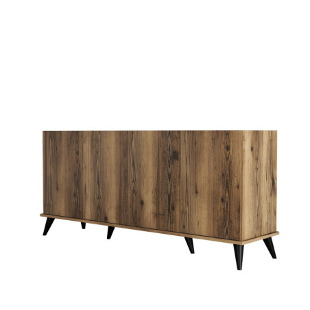 Console Meuble dentrée Bois décor noyer et marbre noir - L180 x H80,8 x P45 cm - Nombreuses étagères - Bohème