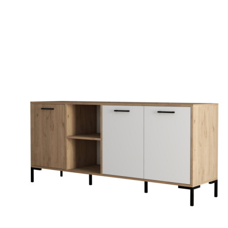 Console Meuble dentrée Bois décor chêne et blanc - L180 x H80 x P45 cm - Moderne