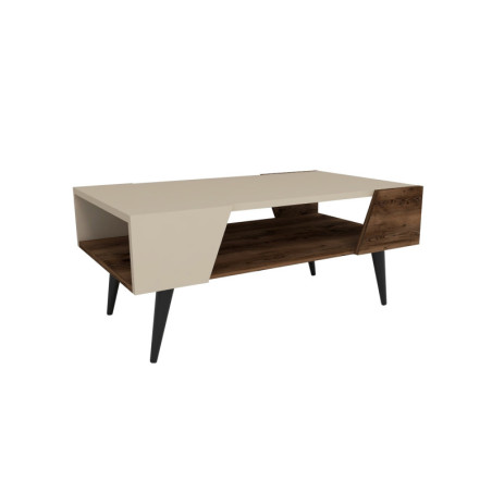 Table basse Table de salon Bois beige et décor noyer clair - L90 x H38 x P53,6 cm - Moderne