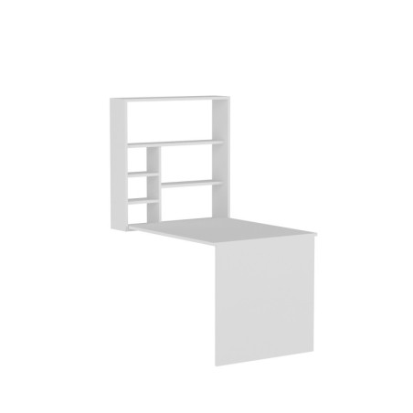 Bureau avec étagère Bois blanc - L59 x H74 x P90 cm - Étagère H80,2 cm - Moderne