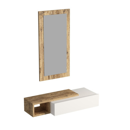 Buffet mural Meuble de rangement Bois décor pin atlantique et blanc - L82 x H15,8 x P29,6 cm - Moderne