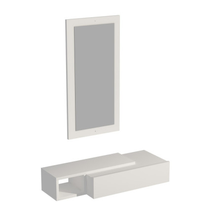 Buffet mural Meuble de rangement Bois blanc - L82 x H15,8 x P29,6 cm - Miroir 40 x 80 cm - Moderne