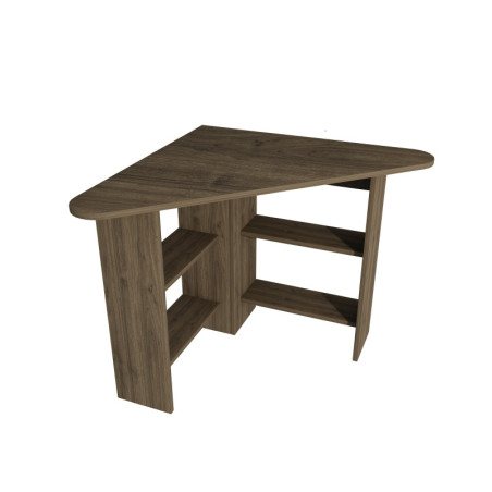 Bureau dangle Bois décor noyer - L80 x H73,8 x P80 cm - Nombreuses étagères - Moderne