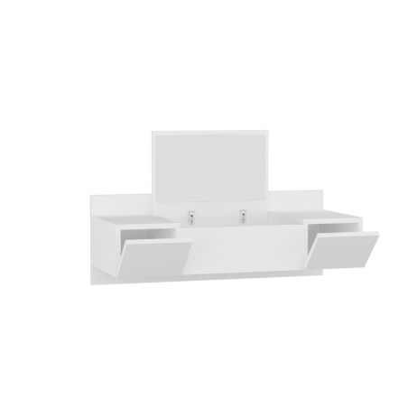 Coiffeuse murale Table de maquillage Bois blanc - L100 x H33 x P39,1 cm - Miroir inclus - Moderne
