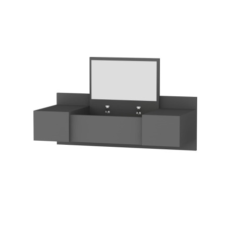 Coiffeuse murale Table de maquillage Bois anthracite - L100 x H33 x P39,1 cm - Miroir inclus - Moderne