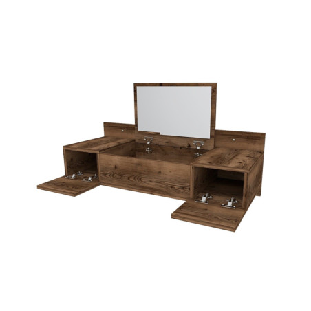 Coiffeuse murale Table de maquillage Bois décor Lydia - L100 x H33 x P39,1 cm - Miroir inclus - Moderne