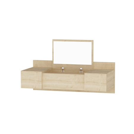 Coiffeuse murale Table de maquillage Bois décor chêne saphir - L100 x H33 x P39,1 cm - Miroir inclus - Moderne