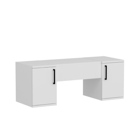 Coiffeuse Table de maquillage Bois blanc - L100 x H74,1 x P35 cm - Miroir inclus - Nombreuses étagères - Moderne