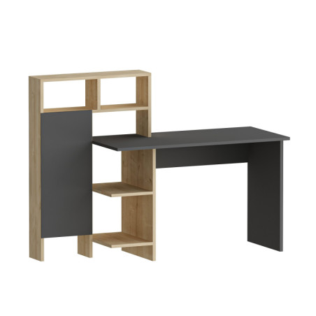 Bureau avec étagères Bois anthracite et décor chêne - L135,9 x H111,8 x P60 cm - Moderne