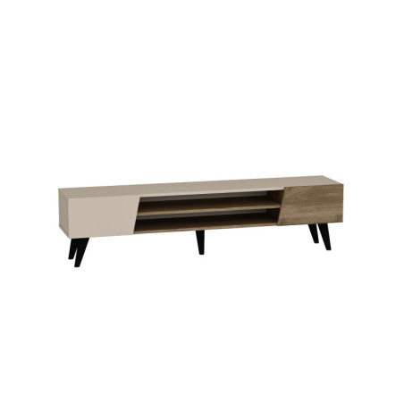 Meuble TV MDF décor noyer et beige - L180 x H37 x P45 cm - Pieds en métal