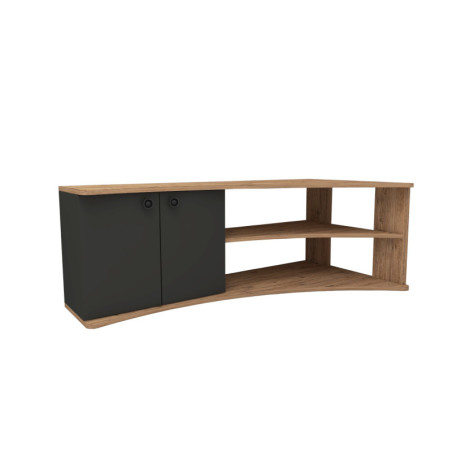 Meuble TV MDF décor pin atlantique et anthracite - L48,6 x H135 x P67,7 cm - Avec rangements