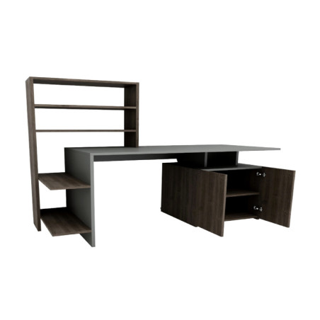 Bureau avec étagères MDF décor noyer et anthracite - L146,3 x H73,8 x P60 cm