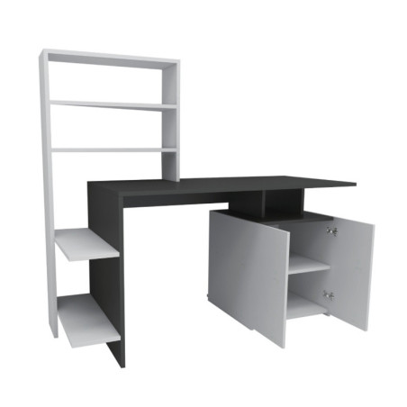 Bureau avec étagères MDF blanc et anthracite - L146,3 x H73,8 x P60 cm