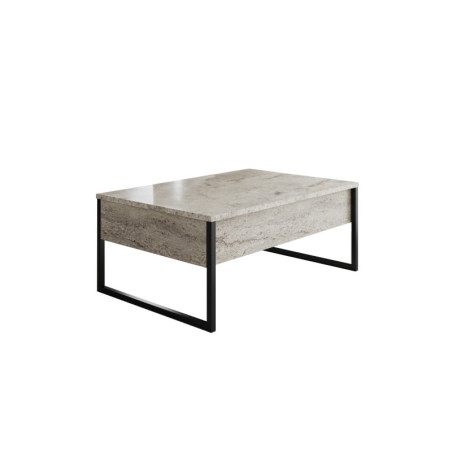 Table basse MDF effet travertin et métal noir - L90 x H60 x P40 cm - Design moderne